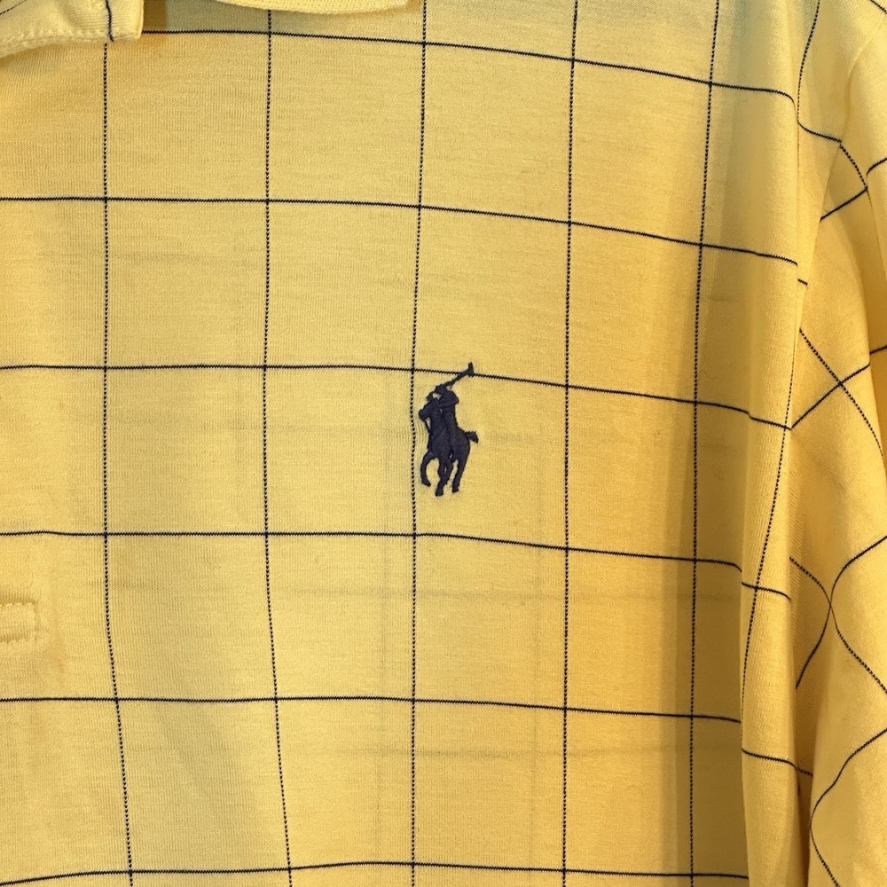 VTG Polo Golf Ralph Lauren Short Sleeve Polo Shirt Men Large Yellow Grid Plaid - Picture 6 of 8